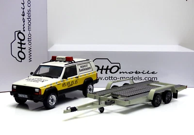Jeep Cherokee Renault Assistance 1989 Giallo/Bianco + Auto Trailer 1:18 OT939 - Immagine 1 di 4