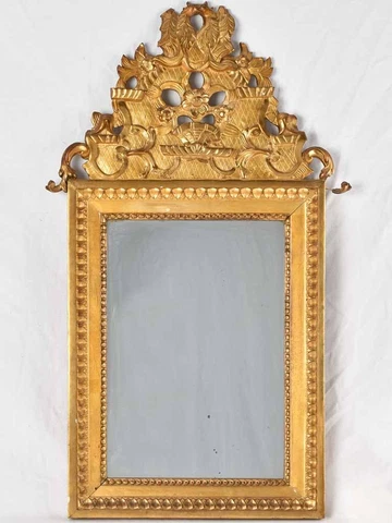 Pretty gilded Louis XVI mirror w/ pediment 33¾" x 17¼" Cover