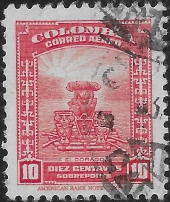 AIR MAIL COLOMBIA   1948 Symbol of legend of El Dorado SC# C152 USED VF - Image 1 of 2