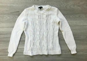 J Crew Womens XXS Sweater Pullover Cable Knit 100% Cotton White - Picture 1 of 7