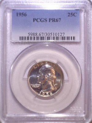 1956 PCGS PR67 Silver Proof Washington Quarter - 25C - Faded Blue Holder - Image 1 of 2