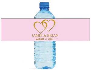 100 Modern Pink with Gold Wedding Engagement Party Water Bottle Labels 8"x2" - Picture 1 of 4