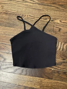 Alo Yoga Shirt Women XS Black Goddess Ribbed Cross Crop Tank Top Bra Athleisure - Picture 1 of 6