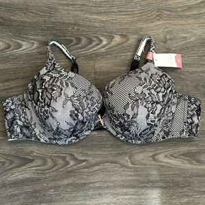 NEU Cacique Lane Bryant Boost Plunge BH 50B schwarz weiß Blumen Spitze Balconette - Bild 1 von 9