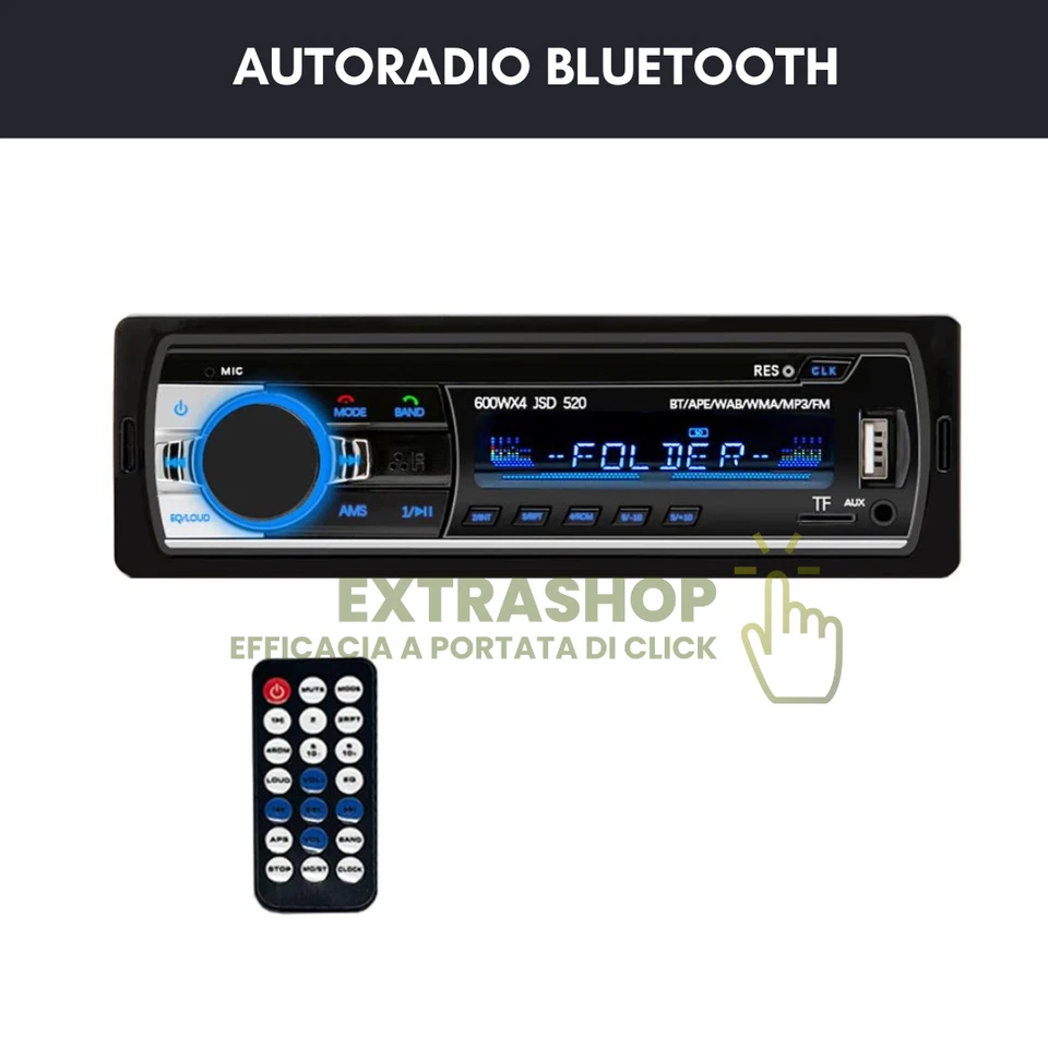 Autoradio Bluetooth 1DIN Stereo Auto 65Wx4 | MP3 USB SD AUX FM Radio | Display L - Immagine 1 di 4
