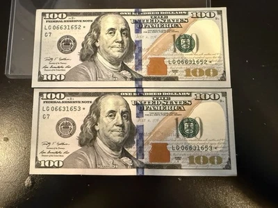 2009 $100 STAR Notes Consecutive Pair LG06631652 & LG06631653 GEM  star notes  - Image 1 of 3