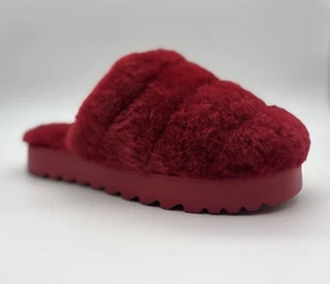 UGG SUPER FLUFF SLIDE RED RIBBON SHEEPSKIN SLIPPERS WOMEN US 7/ UK 5/ EUR 38 NIB - Picture 1 of 7