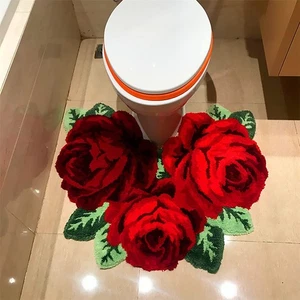 Rote Rose Badteppiche für Badezimmer Shaggy Weich Blumen Vorleger Rutschfest Saugfähig... - Bild 1 von 7