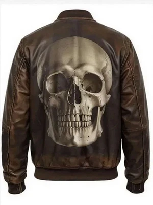 Men's Bomber Style Genuine Leather Halloween Skull Jacket - Skull Bomber Jacket - Image 1 of 4