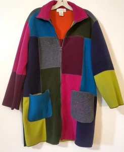 Susan Bristol Vintage Colorblock Long Jacket Fleece Sz M - Picture 1 of 7