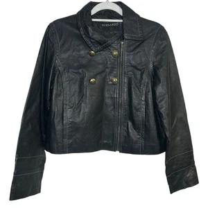 Bernardo Black Genuine Leather Full Zip Chunky Gold Buttons Moto Biker Jacket L - Picture 1 of 8