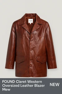 FOUND Claret Western Oversized Leather Blazer M – Genuine Cowhide – NWT - Picture 1 of 15
