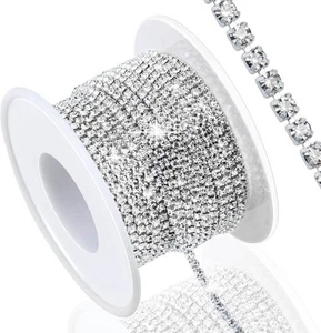 Dowarm 10 Yards 2 mm Kristall/SS6, Silbersockel mit klarem Strass - Bild 1 von 6