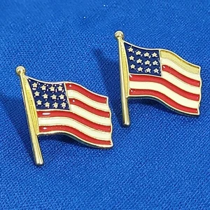 American Flag Lapel Pin Waving Patriotic Enamel Set Lot Of 2 USA Stamped - Read - Picture 1 of 7
