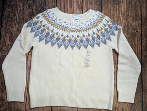 ORVIS Fair Isle Yoke Sweater Women Cream Gray Blue Wool Cashmere Blend Med - Picture 1 of 15