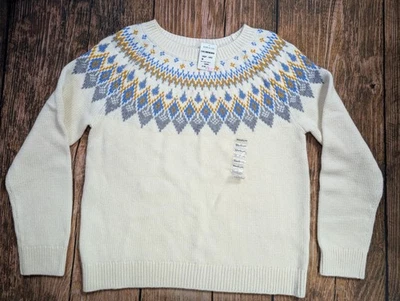 ORVIS Fair Isle Yoke Sweater Women Cream Gray Blue Wool Cashmere Blend Med - Image 1 of 4