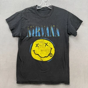 Nirvana T-Shirt Unisex Small Black Short Sleeve Smiley Face Band Logo Graphic - Picture 1 of 5
