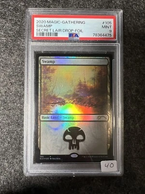 PSA 9 Swamp FOIL - 104 (Bob Ross) - 2020 Magic Secret Lair Happy Little MTG - Image 1 of 2