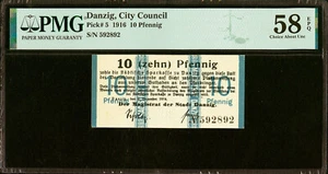 Danzig, Poland 10 Pfennig 1916 Pick-5 About UNC PMG 58 EPQ - Picture 1 of 2