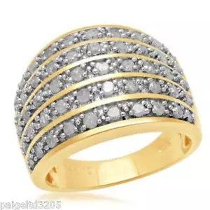 Gold over Sterling Silver 5 Row Band 1.00 CTTW Diamond Ring Size 7 - Picture 1 of 4