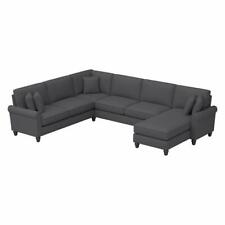 Hudson 128W U Shaped Couch with Chaise in Charcoal Gray Herringbone Fabric
