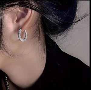 Silver Crystal Sparkling Hoop Earrings Alloy Vintage Style For Women's Ladies - Picture 1 of 5