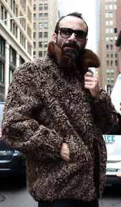 Brown Mens Real Persian Lamb Fur Bomber Jacket All Sizes Astrakhan Pre Sale - Picture 1 of 1