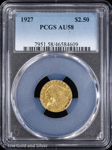 1927 $2.50 Gold Indian Head Quarter Eagle PCGS AU 58 Cover