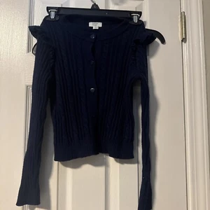 Girls navy blue crown and Ivy MED Button Up Ribbed Sweater Soft Ruffle Sleeve - Picture 1 of 13