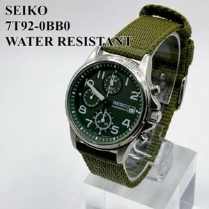 Seiko Chronograph Green Dial Quartz Watch Stainless Steel 36mm 7T92-0BB0 - Picture 1 of 12