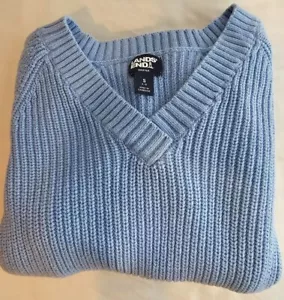 Lands End Drifter Knit Sweater Women's Small Blue Casual V-Neck Timeless - Picture 1 of 9