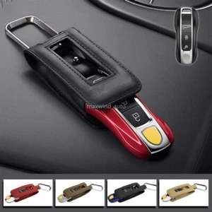 Genuine Leather Car Key Fob Cover For Porsche 911 Cayenne Macan Panamera Taycan - Picture 1 of 18