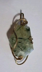 Green Natural Black Rutilated Quartz Copper Wire Wrapped Pendant 13.3g - Picture 1 of 7