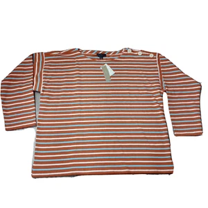 NWT J Crew Long Sleeve Striped Top Women's Size Large 100% Cotton Orange Blue - Picture 1 of 12