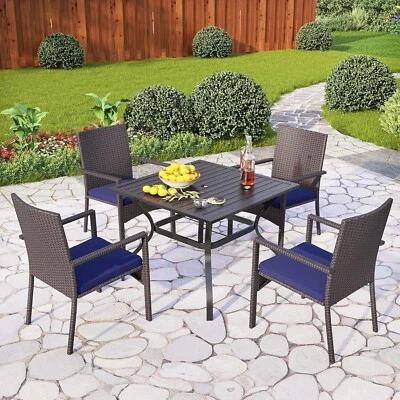 Gartenmöbel Set 4 Rattan Stühle + 1 Metall Tisch Gartenset Draussen Essgruppe DE - Bild 1 von 4