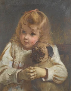 Charles Burton Barbiere Preoccupazione Ragazza Con Carlino Stampa su Tela 16 x 20 - Foto 1 di 4