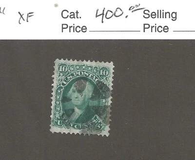 US Scott # 96, 10 cent yellow green, F grill, fancy cancel,  1868, SCV $400.00 - Image 1 of 2