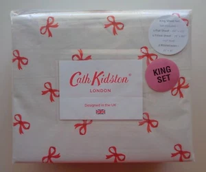 Cath Kidston Christmas Bow Ruby Sage Red Green King 4 Pc Sheet Set 100% Cotton - Picture 1 of 8