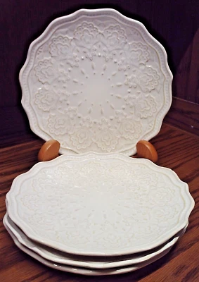 4 шт. кружевные льняные салатные тарелки Pioneer Woman Farmhouse цвета слоновой кости с тиснением узор i32 - Изображение 1 из 4