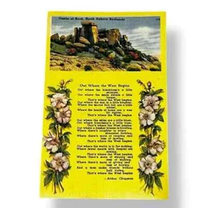 Postal Castillo de Rock Badlands Dakota del Norte poema por Arthur Chapman lino C494 - Imagen 1 de 2