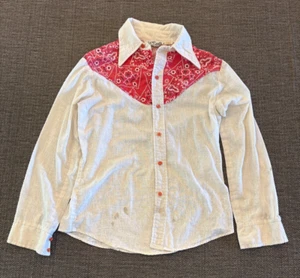 Vintage 70s Gap Western Shirt Womens Large White Red Bandana Yoke *Flaws* - Picture 1 of 9