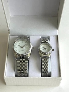 Men & Women Matching Wristwatch Pair, Silver-tone Bracelet Style, New in box - Picture 1 of 4