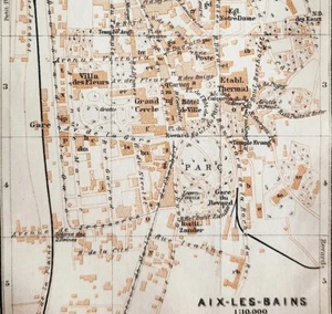 Map Aix-Les-Bains Southern France Rare 1914 Lithograph WW1 Street Mini DWAA20B - Picture 1 of 2