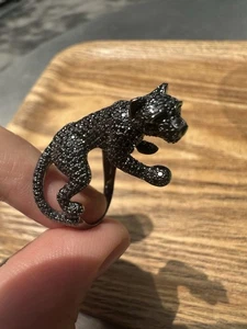 Sterling Silver Monzanite Rodium 3D Panther Ring Size 6 - Picture 1 of 11