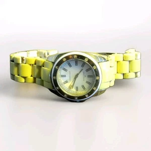 Anne Klein Goldtone 42mm Watch 1019178 Well Worn Yellow Plastic Band New Batt. - Picture 1 of 3