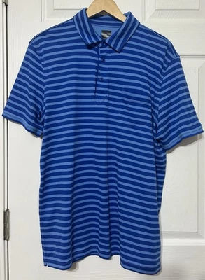 BLACK Saks Fifth Avenue Men’s Blue Stripe Polo Shirt Pima Slim Fit Cotton Size L - Image 1 of 4