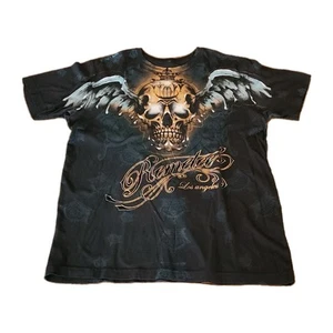 Y2k Affliction Style T-shirt Remetee Mens LARGE Skulls Wings Double Sided - Picture 1 of 4