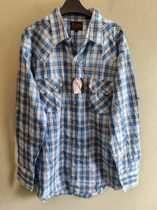 Plains Western Wear Hemd Pearl Snap XL blau kariert langarm Cowboy Sägezahn - Bild 1 von 14