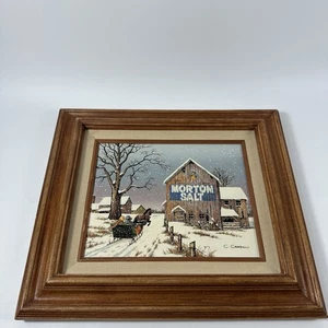 Vintage Morton Salt Barn Painting “When It Rains…” Signed C. Carson Wood Frame - Picture 1 of 14