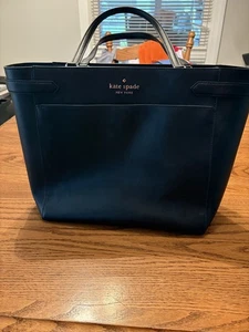 Kate Spade Laptop Tote Bag Black Genuine Leather - Picture 1 of 8